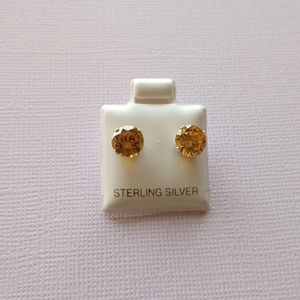 Sterling Silver Earrings Yellow CZ